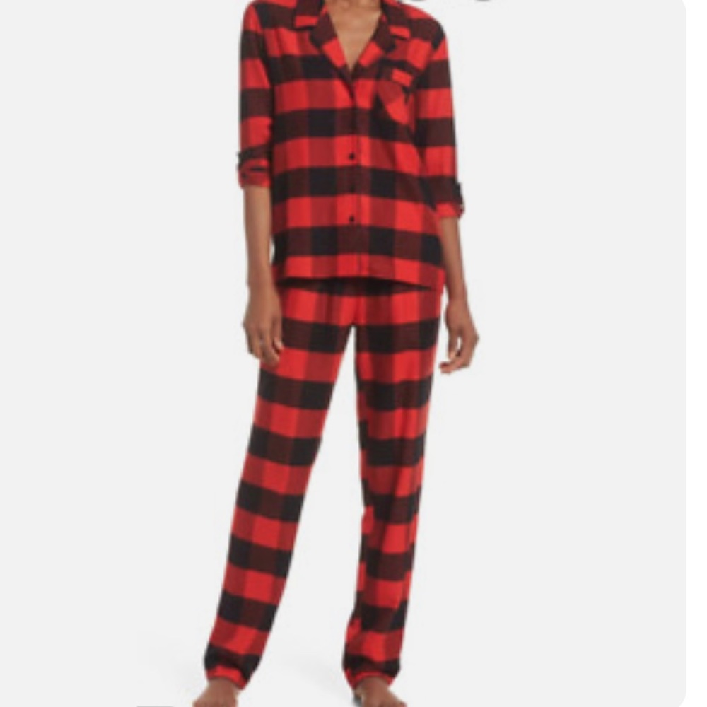 NORDSTROM COTTON FLANNEL PAJAMAS RED BUFFALO CHECK PLAID LARGE NWOT